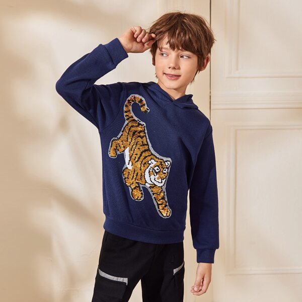 

Boys Change Color Sequin Tiger Pattern Hoodie, Navy blue