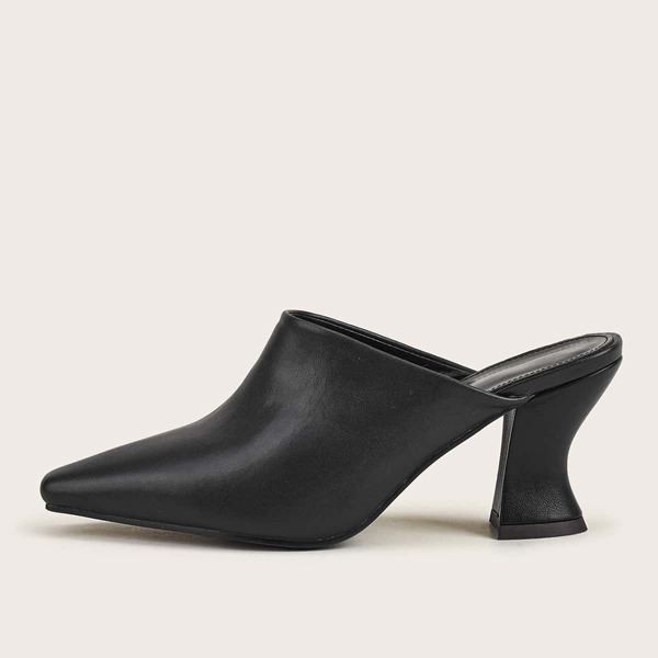 

Minimalist Square Toe Heeled Mules, Black