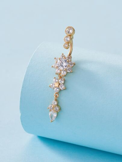 Copper Rhinestone Flower Belly Ring For Men, Punk Piercing, A Fashionable Body Jewelry Gift For Any Occasion Valentines