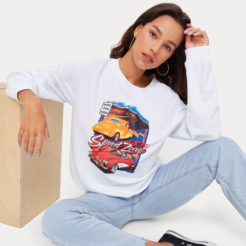 

Letter Car Graphic Sweatshirt, White