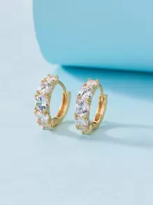 Rhinestone Hoop Earrings - Yellow Gold - View 3