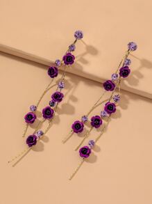 Andkiss Rhinestone Flower Drop Earrings Valentines - Purple - View 1