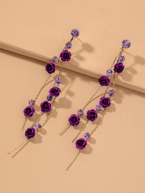 Andkiss Boucles d'oreilles pendantes à fleurs strass pour la Saint-Valentin