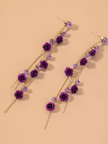 Andkiss Rhinestone Flower Drop Earrings Valentines - Purple - View 2