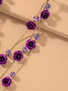 Andkiss Rhinestone Flower Drop Earrings Valentines - Purple - View 3