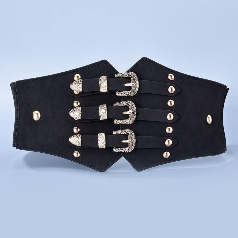 

Floral Western Buckle Corset Belt, Black