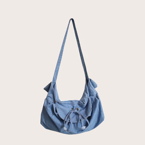 

Men Knot Decor Denim Crossbody Bag, Blue