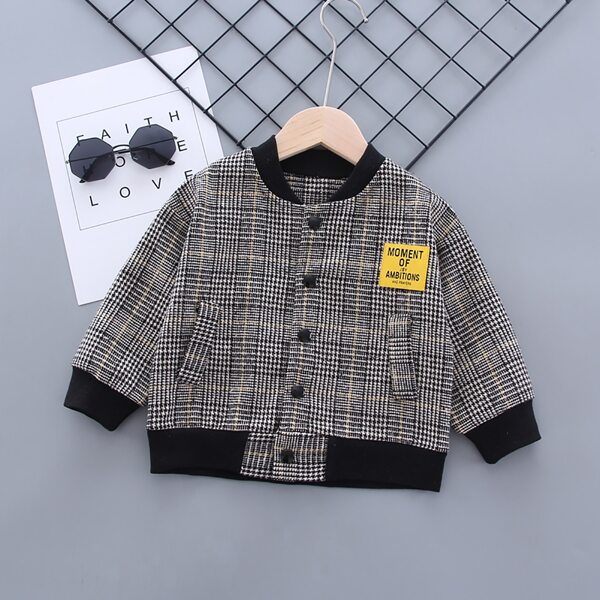 

Toddler Boys Houndstooth Print Slogan Patched Bomber Jacket, Multicolor
