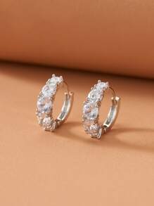 Rhinestone Hoop Earrings - Silver - View 1