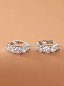 Rhinestone Hoop Earrings - Silver - View 2