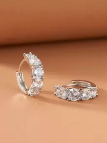 Rhinestone Hoop Earrings - Silver - View 3