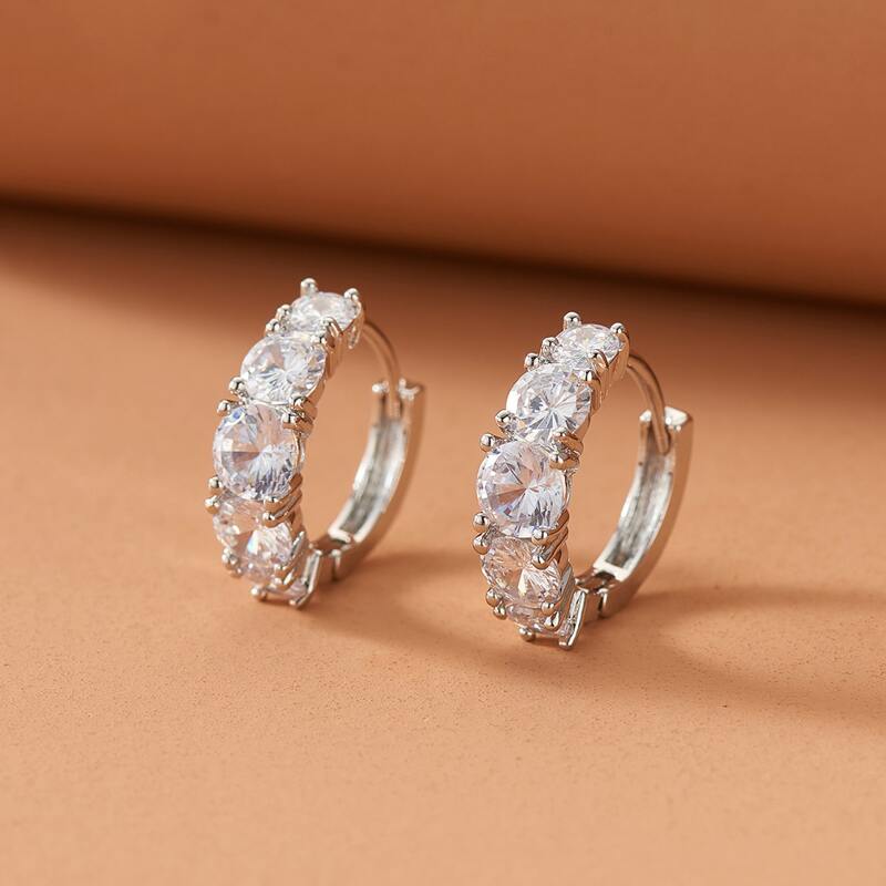

Rhinestone Hoop Earrings, Silver