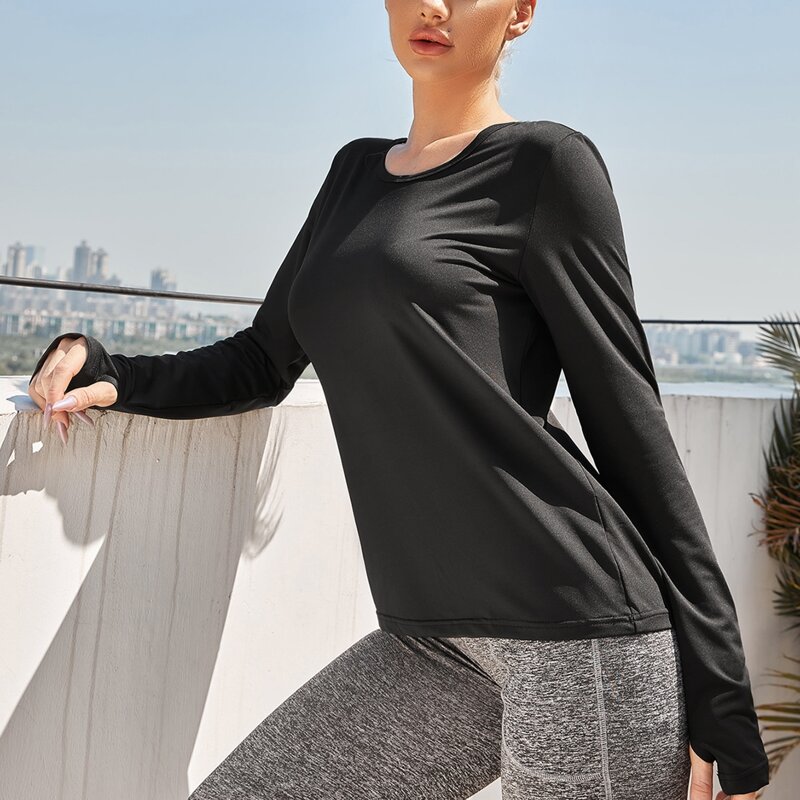 

Solid Thumb Holes Sports Tee, Black