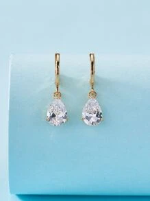Cubic Zirconia Water Drop Earrings - Yellow Gold - View 1