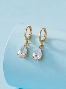 Cubic Zirconia Water Drop Earrings - Yellow Gold - View 3
