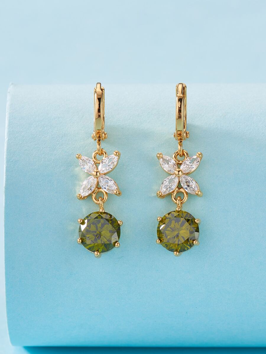 Cubic Zirconia Butterfly Drop Earrings - Green - View 1