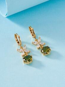 Cubic Zirconia Butterfly Drop Earrings - Green - View 2