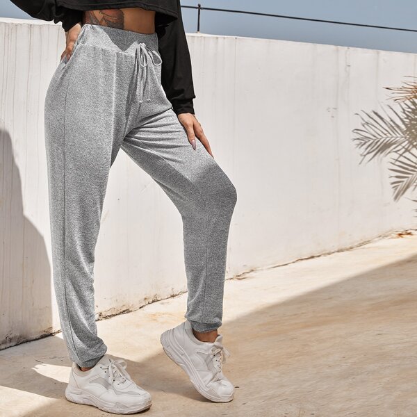 

Tie Waist Marled Knit Sports Pants, Light grey