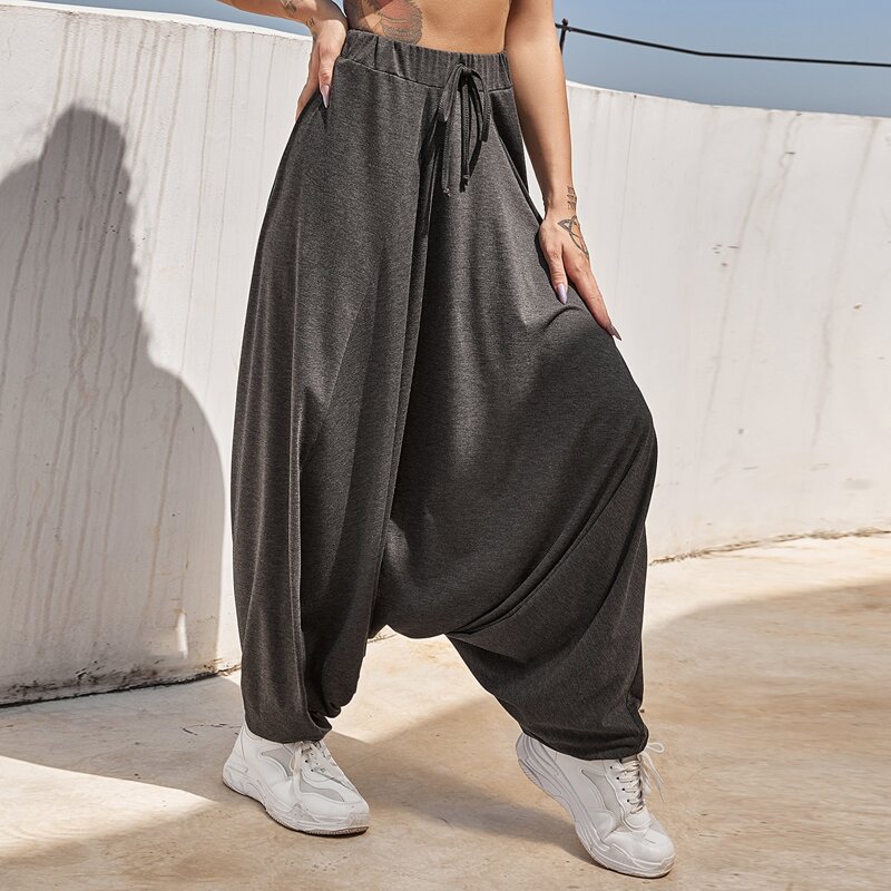 

Tie Waist Draped Sports Pants, Dark grey