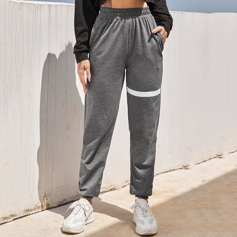 

Contrast Panel Sports Pants, Dark grey