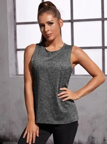SHEIN Running Top tank deportivo de sisa caída - Gris Oscuro - Ver 4