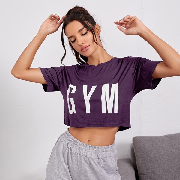 

Letter Graphic Crop Sports Tee, Purple