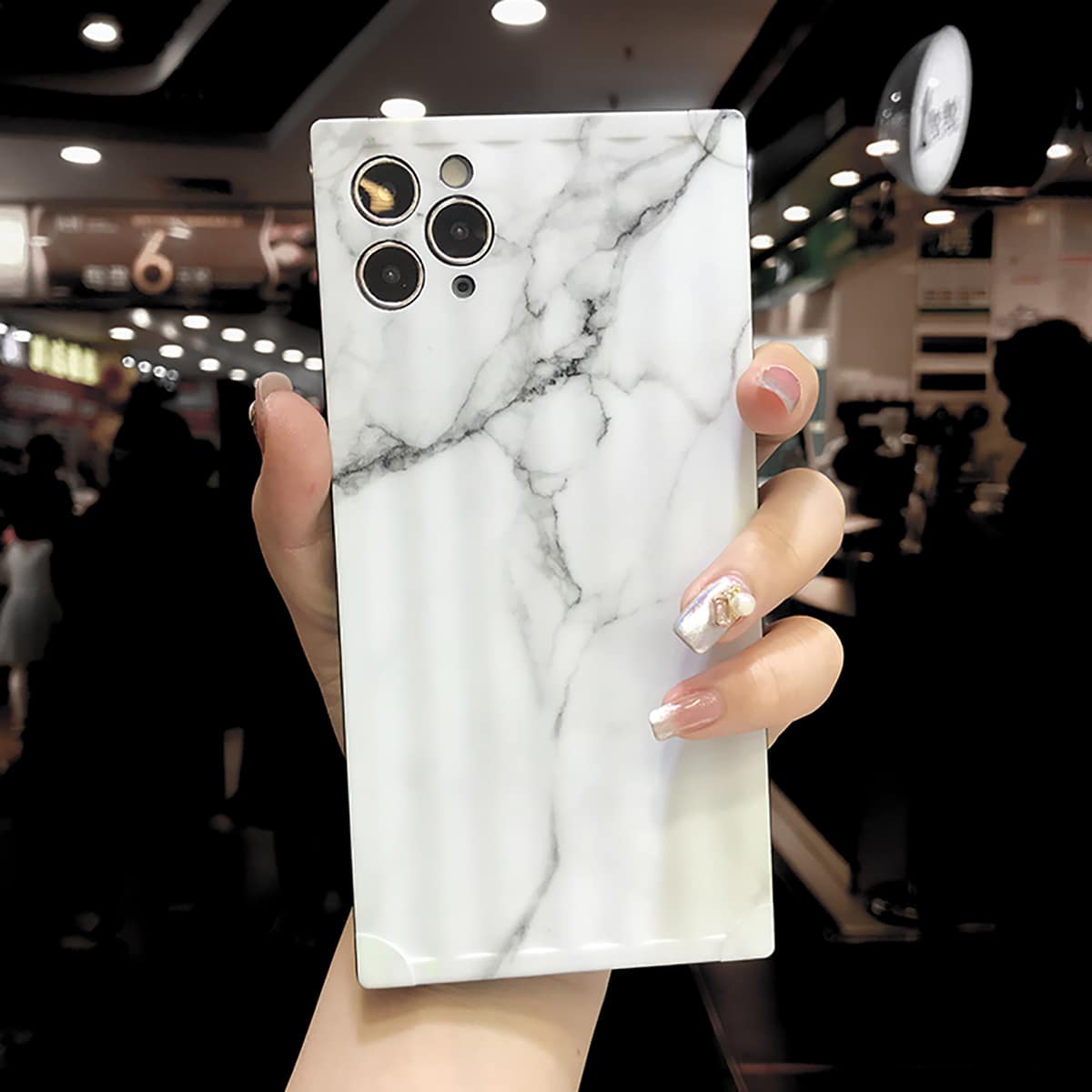 

Marble Square iPhone Case, White