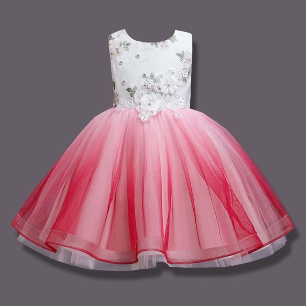 

Girls Appliques Tie Back Mesh Panel Gown Dress, Red and white