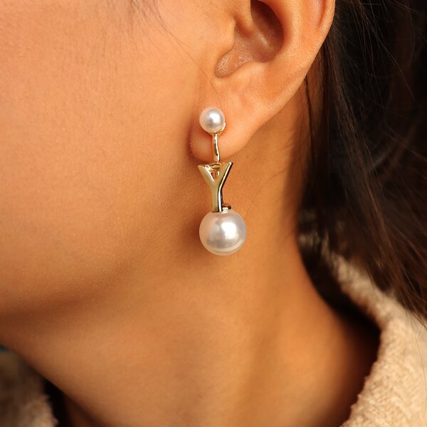 

Faux Pearl Letter Decor Earring Jackets, Gold