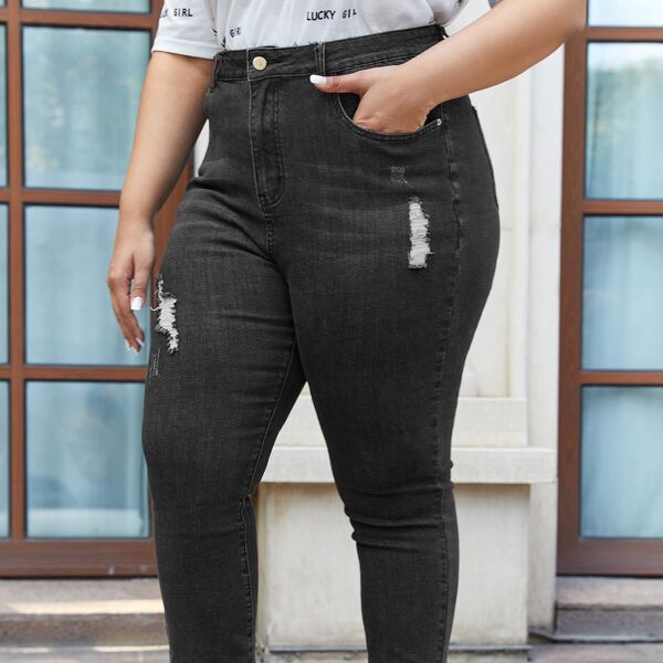 

Plus Slant Pocket Ripped Skinny Jeans, Black