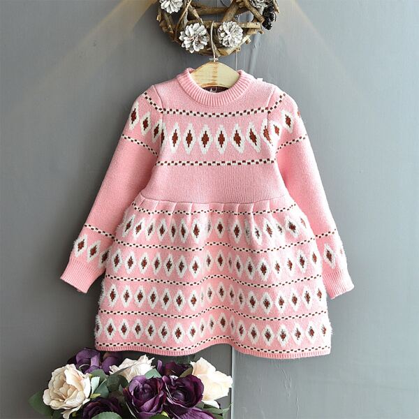 

Toddler Girls Argyle Pattern Sweater Dress, Baby pink