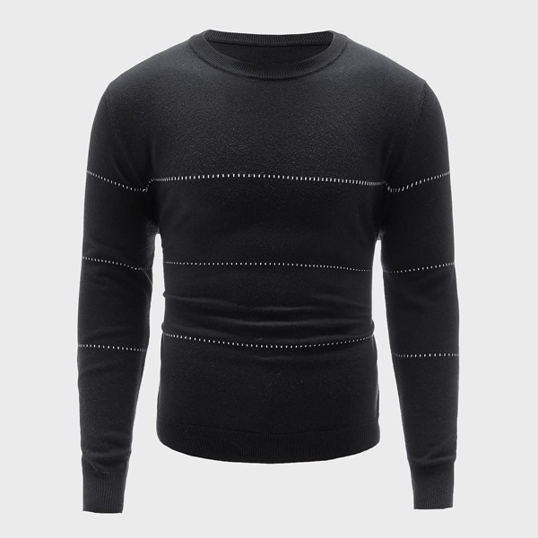 

Men Striped Crew Neck Sweater, Black