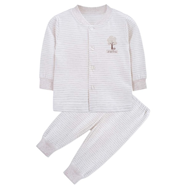 

Baby Unisex Striped Button Up Jacket With Joggers, Beige