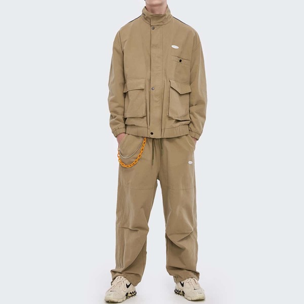 

Men Tie Waist Letter Patch Sweatpants Without Chain, Khaki