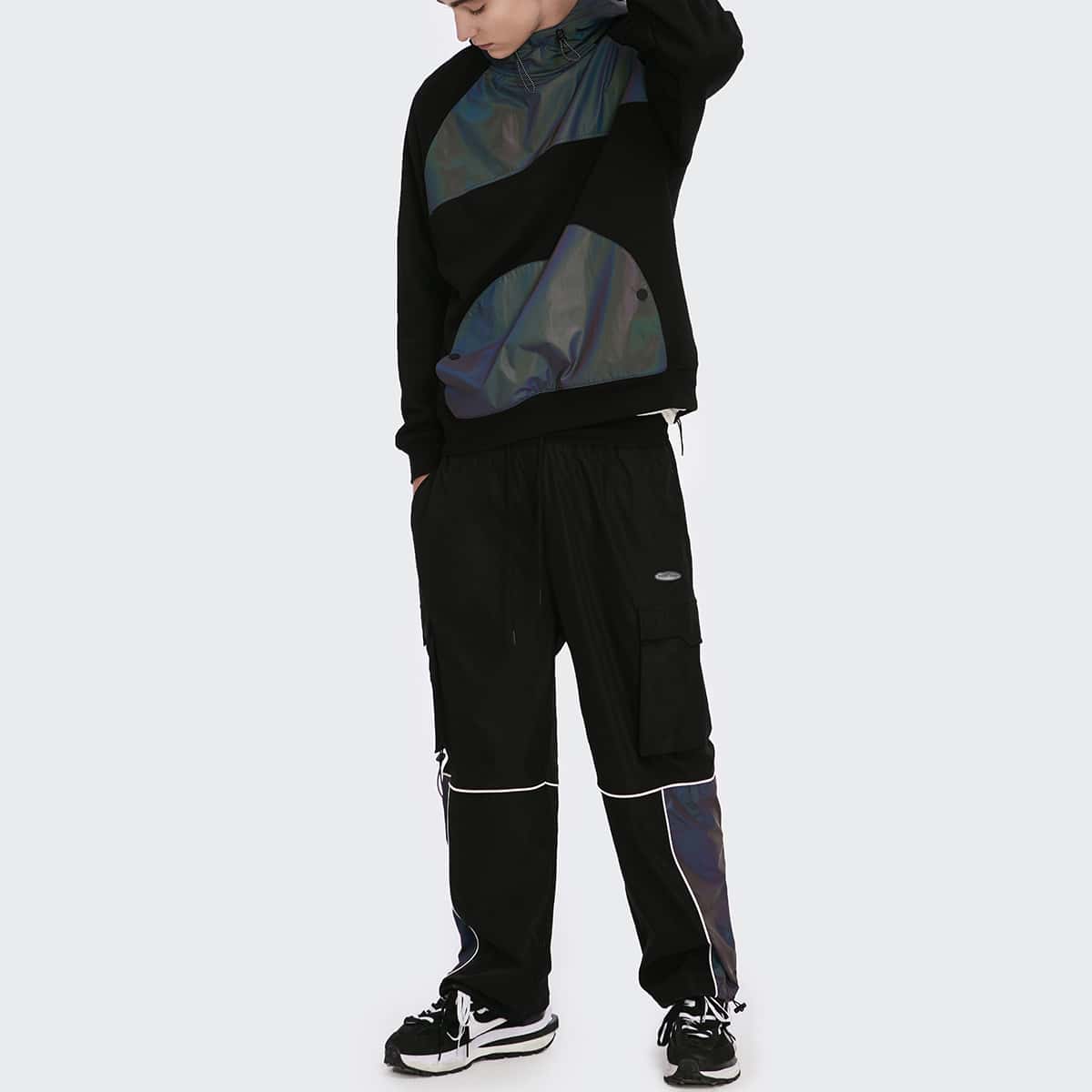 

Guys Letter Patch Contrast Reflective Cargo Pants, Black