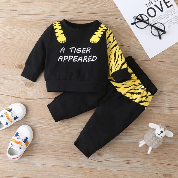 

Baby Boy Tiger Striped Sweatshirt & Sweatpants, Black