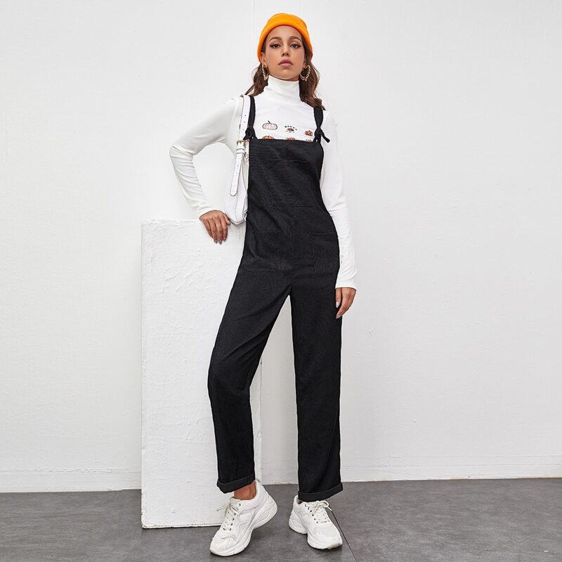 

Corduroy Pocket Front Overall, Black