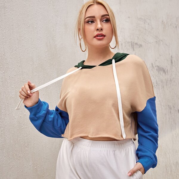 

Plus Drop Shoulder Colorblock Hoodie, Multicolor