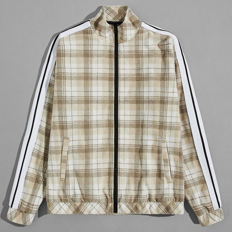 

Guys Zip Up Striped Tape Side Plaid Jacket, Multicolor
