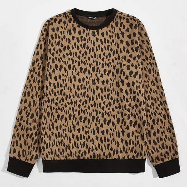 

Men Contrast Trim Allover Print Pullover, Multicolor