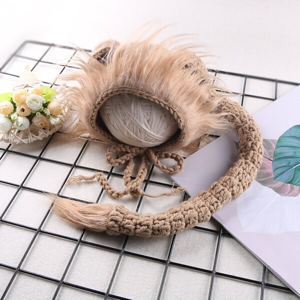 

Newborn Unisex Contrast Faux Fur Hat Photo Outfit, Khaki