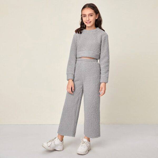 

Girls Teddy Pullover & Pants Set, Grey