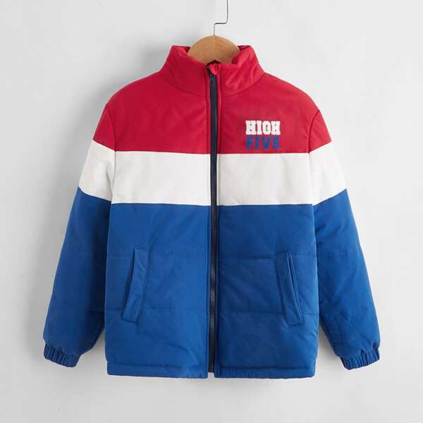 

Boys Color Block Letter Graphic Padded Jacket, Blue