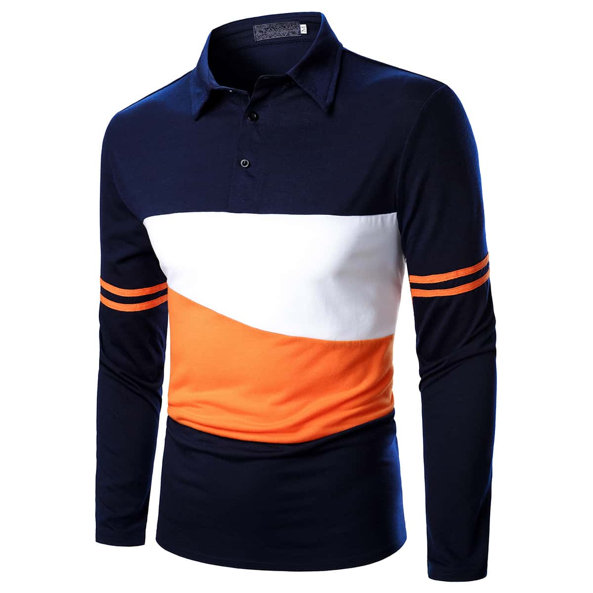 

Guys Color Block Striped Tape Polo Shirt, Navy blue