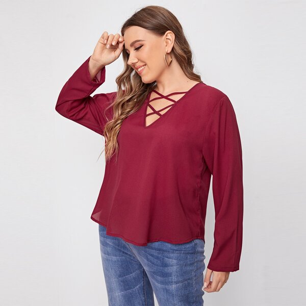 

Plus Criss Cross Cut Out Blouse, Burgundy