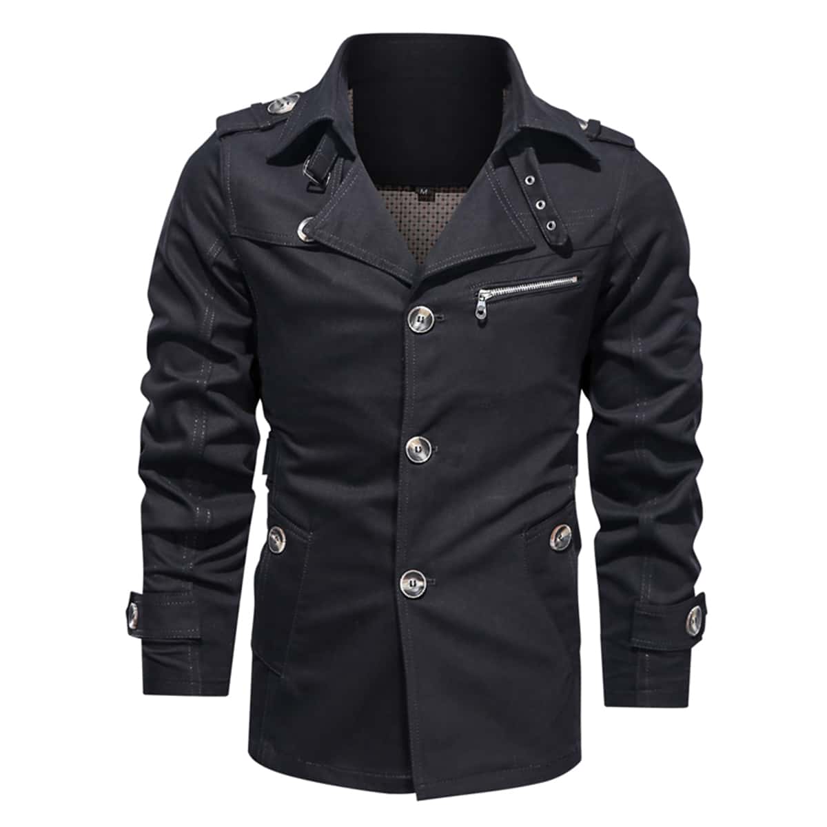 

Guys Single Breasted Lapel Collar Trench Coat, Black