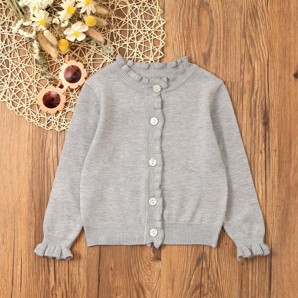 

Toddler Girls Ruffle Trim Button Up Cardigan, Grey