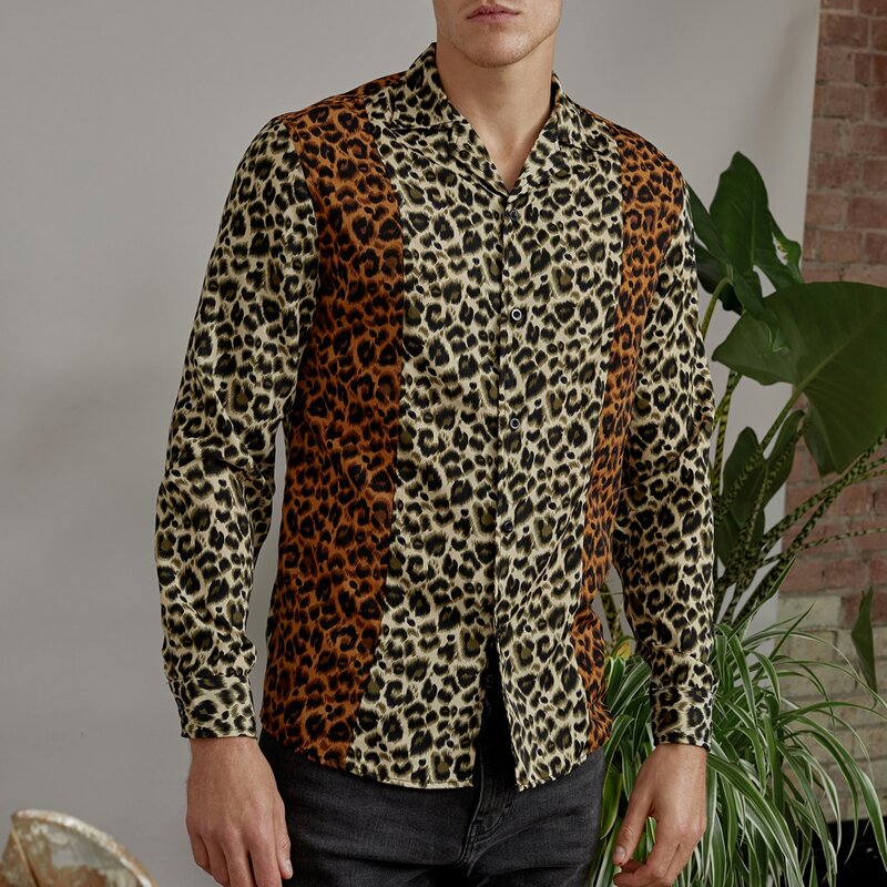 

Men Leopard Print Colorblock Shirt, Multicolor