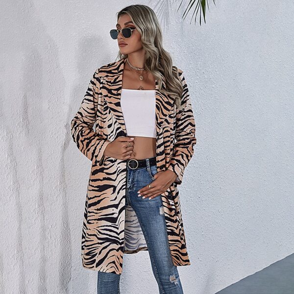 

Tiger Striped Lapel Neck Overcoat, Multicolor