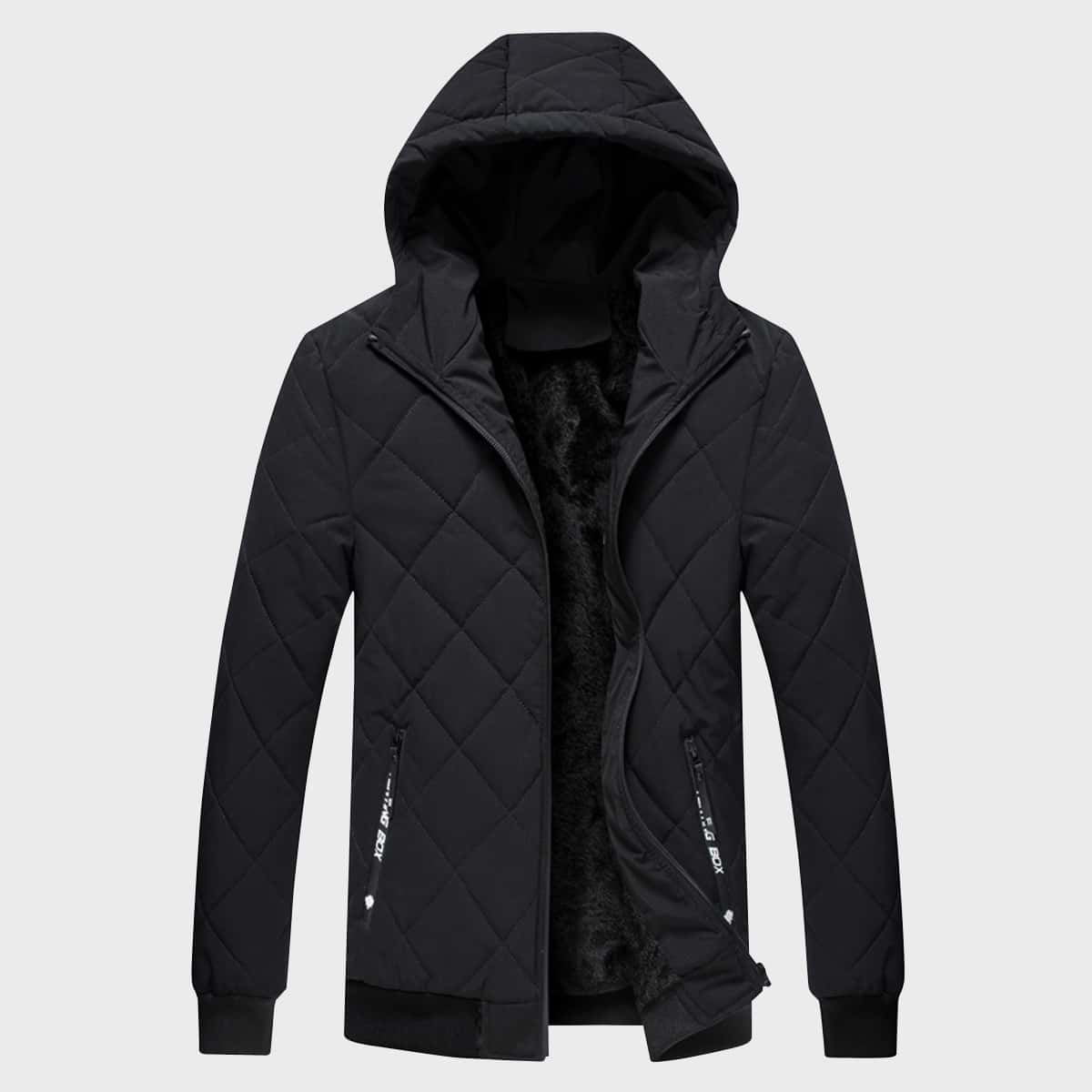 

Guys Letter Graphic Zip Up Hooded Padded Jacket, Black
